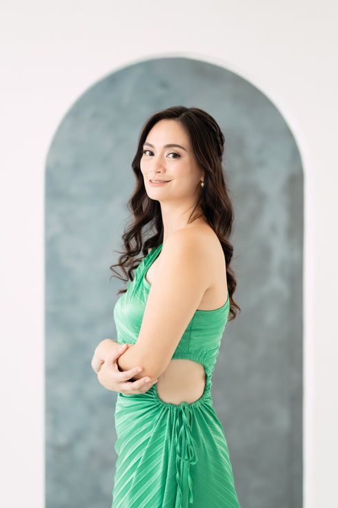 GS Party: Renee One Shoulder Pleated Dress with Cutout Details